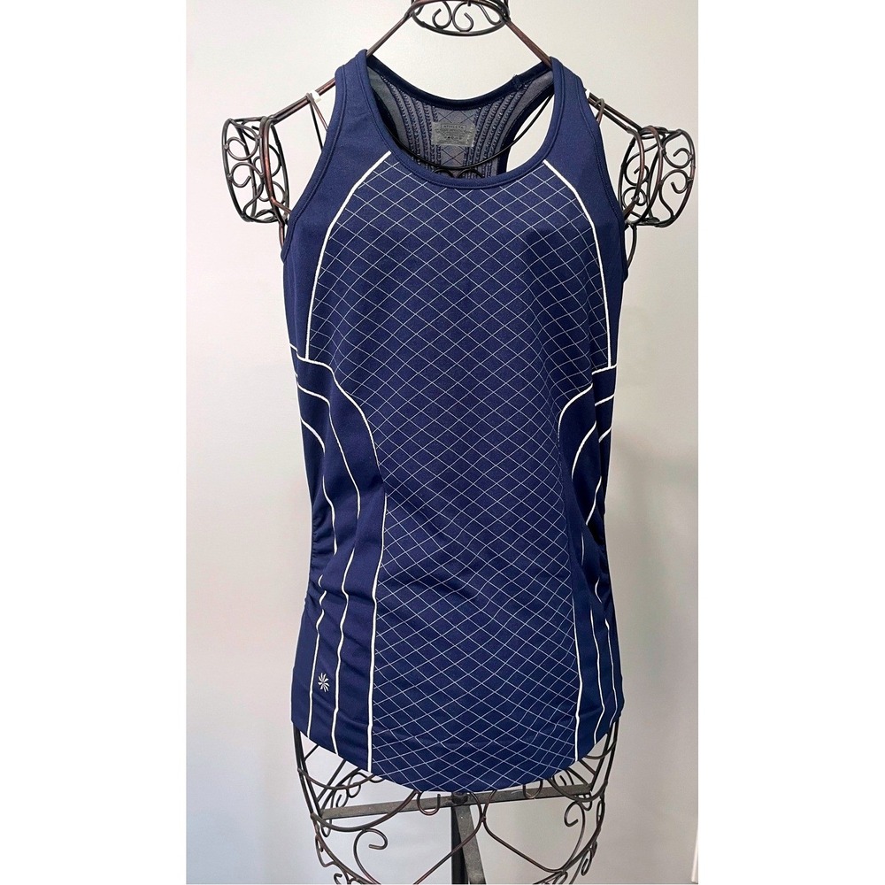 Athleta Sz Large Finish Fast Line Tank Navy White Racerback Running Top 591280